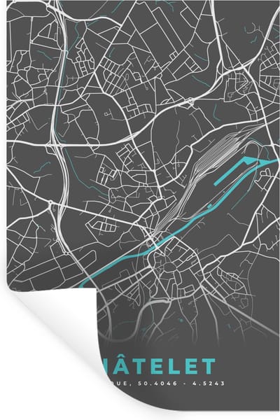 Muurstickers - Sticker Folie - België – Châtelet – Stadskaart – Kaart – Blauw – Plattegrond - 20x30 cm - Plakfolie - Muurstickers Kinderkamer - Zelfklevend Behang - Zelfklevend behangpapier - Stickerfolie