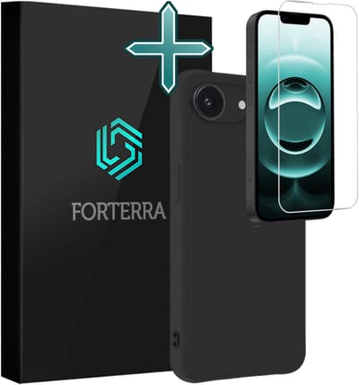Hoesje Met Screenprotector - Geschikt voor Apple iPhone 16e - Sterk & Shockproof - Telefoon Hoes - Back Cover - Siliconen Case - Zwart
