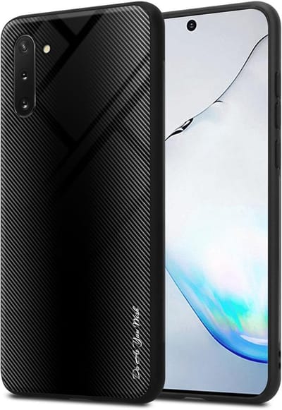 Cadorabo Hoesje geschikt voor Samsung Galaxy NOTE 10 in OPAAL ZWART - Beschermhoes gemaakt van TPU silicone Case Cover en achterkant van gehard glas