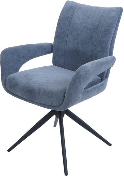 Eetkamerstoel MCW-O78, keukenstoel, draaibaar met automatische terugkeer, stof/textiel chenille (310 g/m²) Öko-Tex ~ grijsblauw