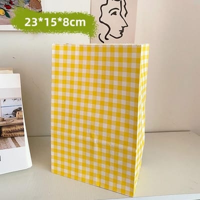 Lot de 50/100 sacs en papier kraft carrés colorés de style coréen, pour biscuits, bonbons, emballage cadeau, fête d'anniversaire, sacs en papier kraft à carreaux, DIY 23x15x8cm&50pcs
