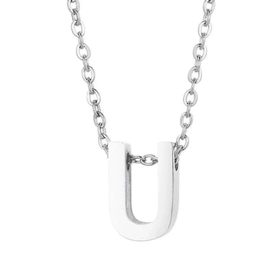 Aramat Jewels | Halskettingen | Stalen Initiaal Letterketting Vrouw – 45cm Zilverkleurig Gepersonaliseerd | U | |1,5mm | Staal | Volwassenen | Verkleurd niet