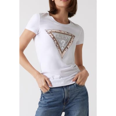 GUESS Ss Cn Cheeta Logo Tr Pure White Taglia: XS | Maglie Sportivi Outlet | Donna | Bianco