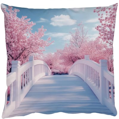 Sierkussens - Kussentjes Woonkamer - 50x50 cm - Brug - Kersenbomen - Wit