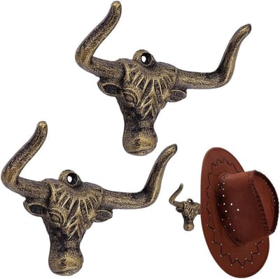 2 Stuks Cowboy Hoedrek voor aan de Muur, Antiek Brons Hoedenhouder voor Organisatie in Slaapkamer, Woonkamer en Jachthuis Decor