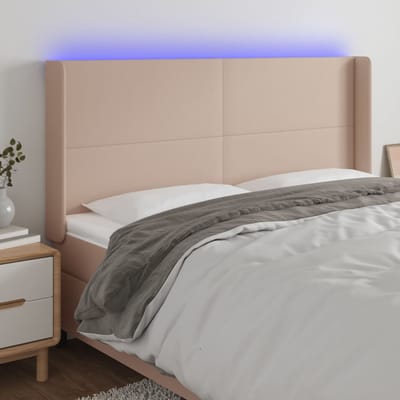 vidaXL - Hoofdbord - LED - 183x16x118/128 - cm - kunstleer - cappuccinokleurig