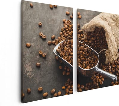 Artaza Canvas Schilderij Tweeluik Zak Koffiebonen - 80x60 - Foto Op Canvas - Canvas Print