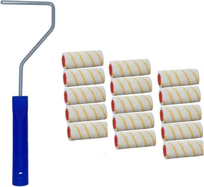 15x verfroller / vachtrollers incl rollerbeugel - 10 cm - rollers voor het schilderen van wanden en plafonds