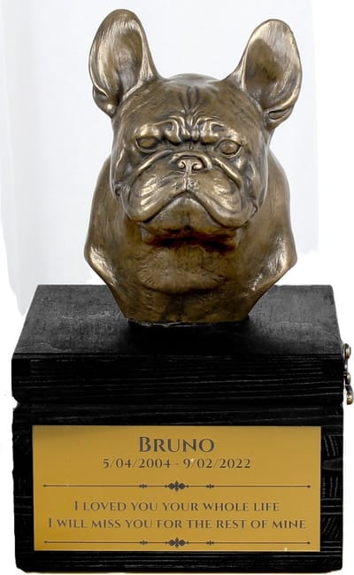 Franse Bulldog urn met gravure en sculptuur - handgemaakt kunstwerk