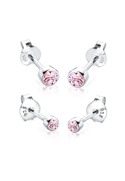 Elli - Oorbellen - Dames oorsteker Set van 2 met kristal roze in 925 sterling zilver -
