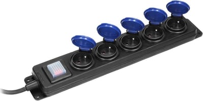 Spatwaterdichte Verlengkabel voor Werkplaats met 5 Stopcontacten en Schakelaar - Rubber H05RR-F 3x1,5 mm² (3m)
