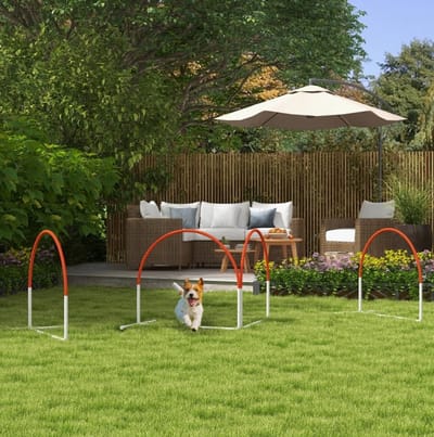 MEUNIQ Agility-set voor honden 4-delig horde trainingsset 89 x 69 x 99 cm incl. Oxford-draagtas en grondpennen, kunststof, voor training op gras of vlakke ondergrond