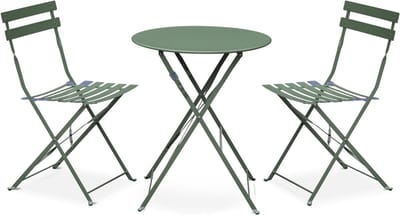sweeek - Bistrotuinset ronde metalen tafel met twee stoelen inklapbaar - emilia