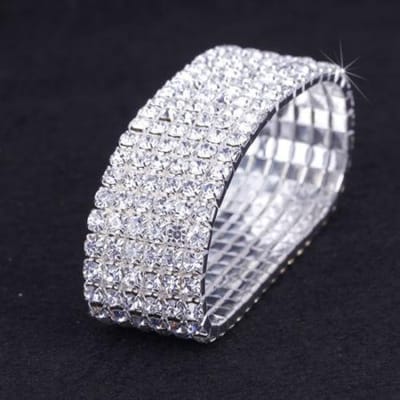 Bracelet extensible en cristal et strass plaqué argent pour femme, bijoux de mariage à plusieurs rangées white