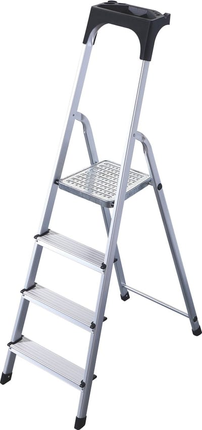 Rijoka Huishoudtrap Aluminium 4 treden - Anti-slip Treden - Incl. Opbergkapje Zwart
