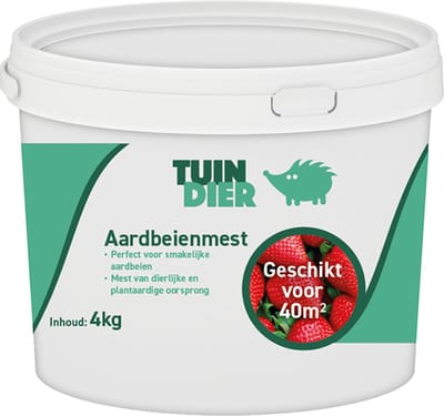 Aardbeien meststof | TUIN-DIER® | Aardbeien mest | Aardbeien voeding | Aardbeienmest | 100% natuurlijk | In handige bewaaremmer | 4.000 gram | 4 kilogram