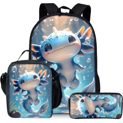 Draak op Zee Print Drie Delige Rugzakken Set voor Jongens en Meisjes Beste Cadeaus 2D Platte Cartoon Schooltas voor Kinderen gray
