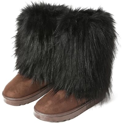 Nieuw winterbont voor dames, imitatie wasbeerbont uit één stuk, warme snowboots, harige schoenen, buitenlaarzen 40 black