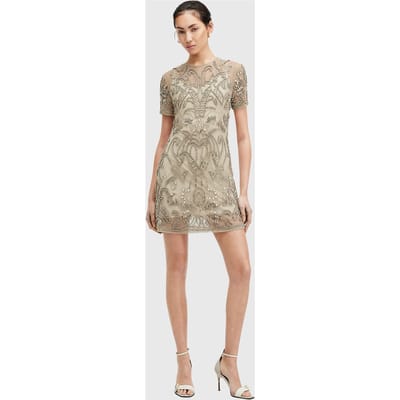 AllSaints Hania Emb Dress Ecru White Maat: 12 | Mini Jurken Outlet | Dames | Ecru