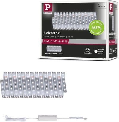 ' Paulmann 71236 MaxLED 500 LED-strip neutraal wit basisset 5m 17W 550lm/m 64 LED's/m 4000K 30VA'