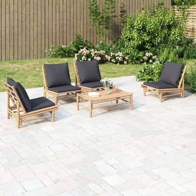 vidaXL - 5-delige - Loungeset - met - kussens - bamboe - donkergrijs