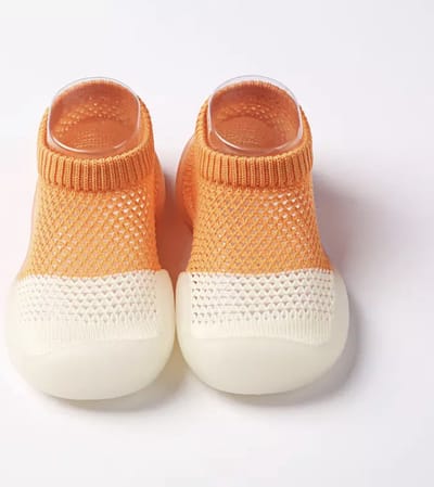 Waterschoentjes - zwemschoentjes - Strandschoentjes van Baby-Slofje, oranje-wit maat 22/23