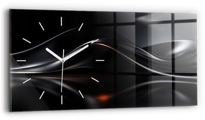 Wallfluent Wandklok - Abstractie Klok als Muurdecoratie - 60 cm x 30 cm - Zwart Wandklok - Witte Handen - Wandklok Zonder Cijfers - Wandklok voor in de Keuken - Rechthoekige Glazen Wandklok - Minimalistisch Wandklok - Decoratieve Wandklok