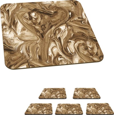 Onderzetters voor glazen - Bruin - Marmer print - Verf - Patronen - 10x10 cm - Glasonderzetters - 6 stuks