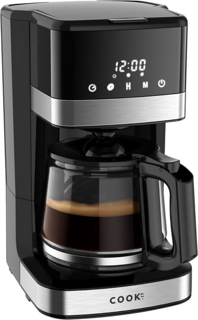 Koffiezetapparaat Filterkoffie - Coffee Machine - Touch Display - Instelbare Sterkte - Warmhoudfunctie - Anti-Drup - Zwart/RVS - COOK-IT