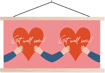 Posterhanger incl. Poster 120x60 cm - Schoolplaat - Beterschap - Spreuken - Arm - Ziek - Textielposter - Blanke latten