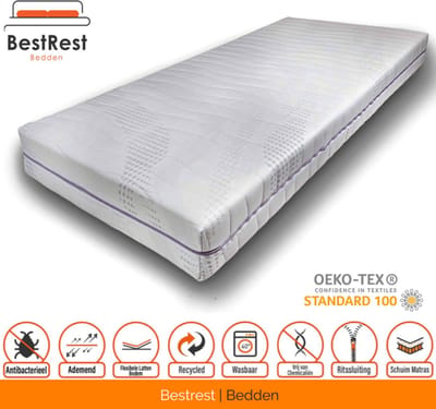 Koudschuim matras - 70x200cm - Hybride Foam - 21cm Matrasdikte - CoolTouch Hoes - Afritsbaar/Wasbaar - Hotel Kwaliteit -Bestrest Bedden