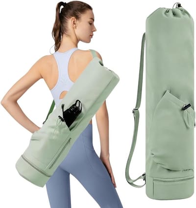 Yogatas, yogamattas met verstelbare schouderriem, grote yogatas met vak voor nat en flessenvak, waterdichte tas voor yogamat voor pilates, yogamatten en yoga-accessoires, groen