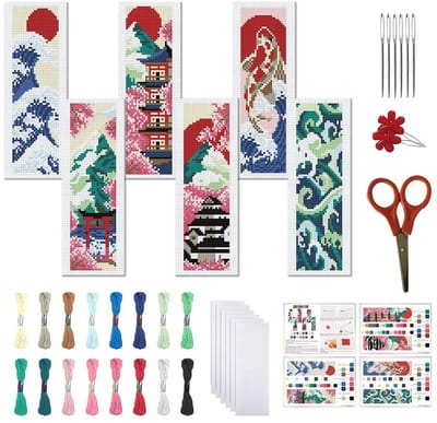 Allecto - Stempelkruissteek Boekenleggers - Japanse Stijl Embroidery Kit - Set van 6 - Creatief Hobbymateriaal - Handwerk - Voor Volwassenen - Dive..