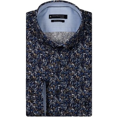 Giordano Overhemd Ivy Button Down Satin Subtle Stretch Fine Leaves Pattern Navy-Multi / male