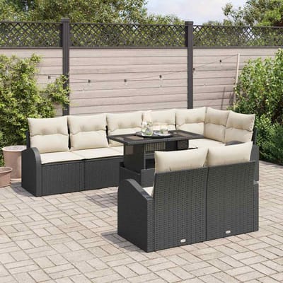 vidaXL - Tuinbank - Set - 9 - st - Zwart - en - Crème - poly - rattan