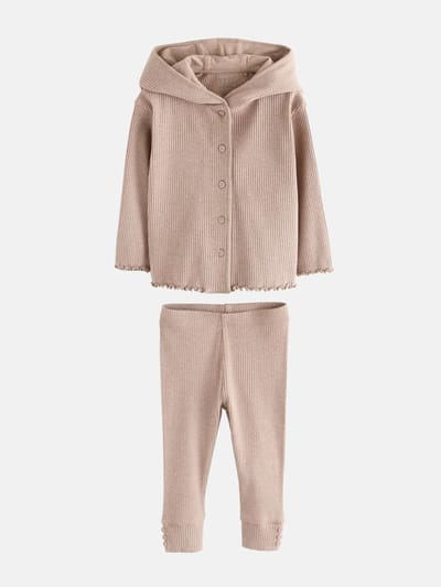 Next - Meisjes - Set van geribbeld vest met capuchon en legging - Bruin