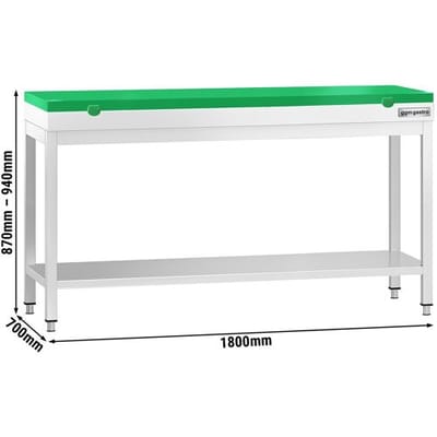 GGM Gastro Edelstahl Arbeitstisch PREMIUM - 1800x700mm - mit Grundboden - inkl. Schneideplatte Grün