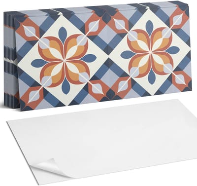 Coloray Plaktegels - Geometrisch bloemenpatroon Zelfklevende Wandtegels - 40 cm x 20 cm - Rood Plaktegels - 10 stuks - Rechthoek PVC Tegels - Plaktegels Badkamer - Vloertegels Zelfklevend - Vinyltegels Vloer Zelfklevend - Portugese Tegels