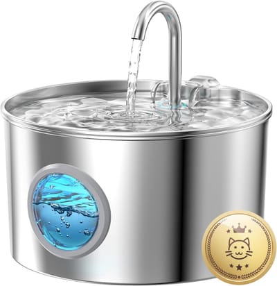 AHD® Drinkfontein Kat - Drinkfontein Kat Draadloos - Drinkfontein Kat Keramiek - Zilver - ‎19cm x 19cm x 12cm