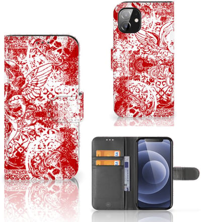 Telefoonhoesje met Naam Apple iPhone 12 Mini Angel Skull Rood