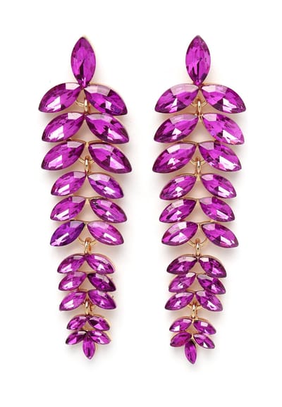 AVANT-GARDE PARIS Oorbellen - Cascading Leaf Drop - 1 stuk - Paars met gouden plating en post en back sluiting
