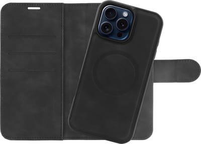 Cazy hoesje geschikt voor iPhone 16 Pro Hoesje met Pasjeshouder geschikt voor MagSafe - Uitneembare 2-in-1 Premium Bookcase - Zwart