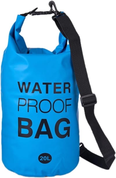 Famanu – Waterdichte dry bag plunjezak - houdt uitrusting droog en beschermd - roltop sluiting met dubbele schouderbanden - geschikt voor kajakken - varen - zwemmen - kamperen en outdoor sport - duurzaam en slijtvast materiaal - blauw - 20 liter