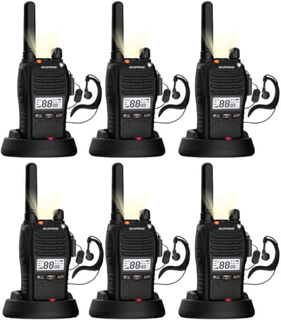 Set van 6x Baofeng E88 PMR portofoons met display - Geen vergunning nodig - Met display en headsets - Walkie Talkie - E88 portofoon