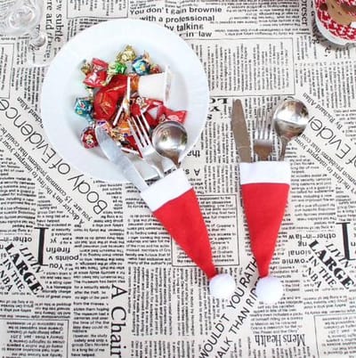 Kerstmuts Bestekhouder Decoratieve Mes Vork Servies Houder Set Kerst Hoed - 4 Stuks