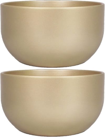 Floran Bloempot - 2x stuks - schaal - parelgoud - keramiek - binnen - D26 en H14 cm - plantenpot - gladde afwerking