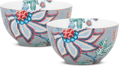 Pip Studio Flower Festival Ontbijtkommen - Lichtblauw - Porselein - Set van 2 - 15cm