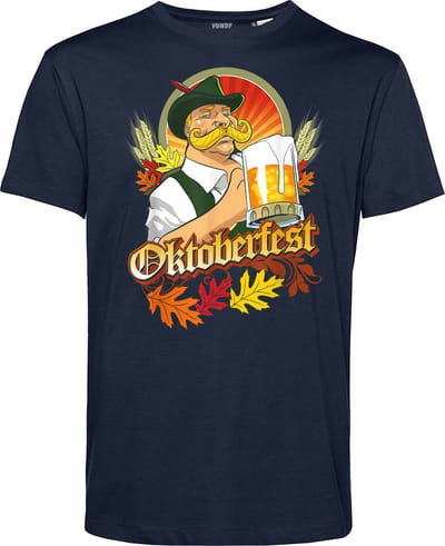 T-shirt Man Oktoberfest | Oktoberfest dames heren | Lederhosen man | Foute party | Navy | maat XS
