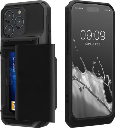 kwmobile Telefoonhoesje met pasjeshouder geschikt voor Apple iPhone 15 Pro Max hoesje - Hard case met TPU rand in zwart