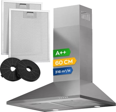 Heinrich’s HDU 7625 60cm Afzuigkap RVS - inclusief set koolstoffilters – 334m3 - energieklasse A++